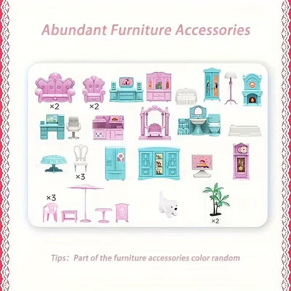 Grand Princess Doll House Mansion – 3-Storey Play House with Furniture