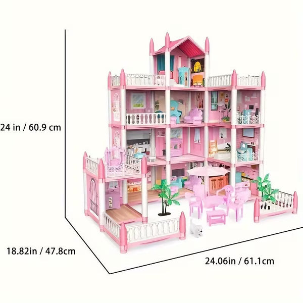 Grand Princess Doll House Mansion – 3-Storey Play House with Furniture
