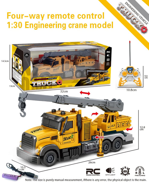 1:24 Scale Remote Control  Crane Truck – Heavy Duty Engineering Vehicle with Rotating Boom & Hook