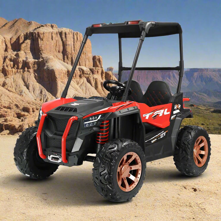 12V Electric Ride-On Jeep for Kids – 2 Seater with Sun Shade & 4 Motors