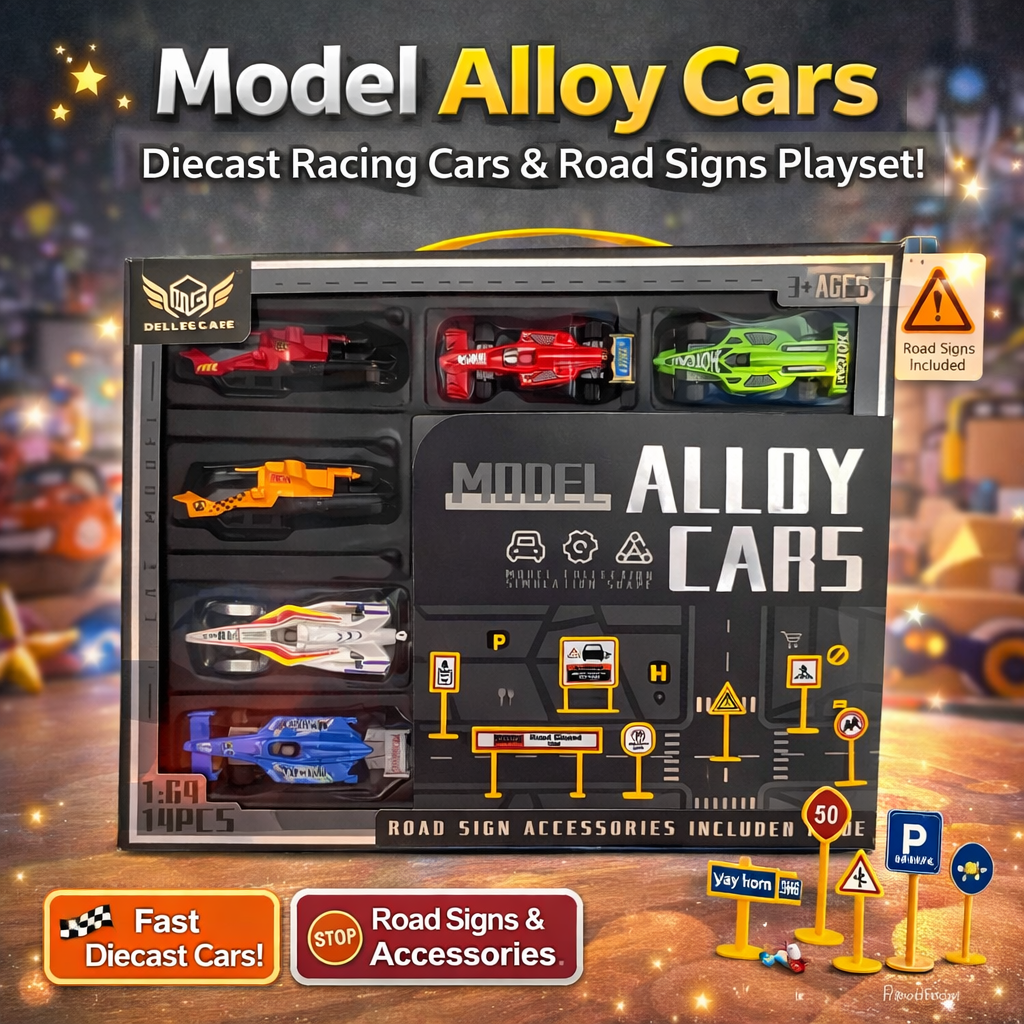 1:64 Model Alloy Racing Car Set with Road Signs –  Diecast Collection