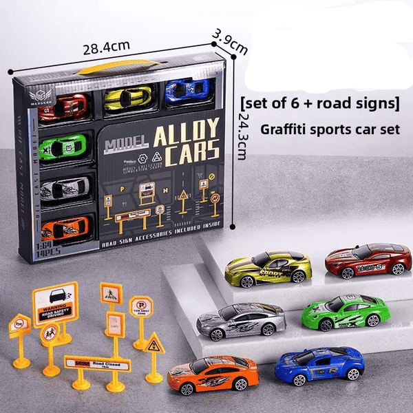 1:64 Model Alloy Racing Car Set with Road Signs –  Diecast Collection