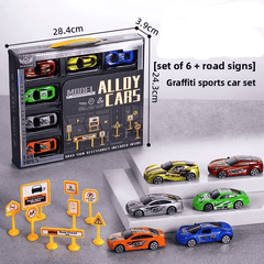 1:64 Model Alloy Racing Car Set with Road Signs –  Diecast Collection