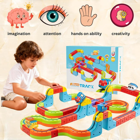 18 Pcs Magnetic Train Track Adventure Set with DIY Loop Design