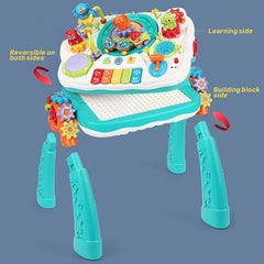 2-in-1 Multi-Functional Double-Sided Game & Learning Desk with Blocks & Bluetooth Music