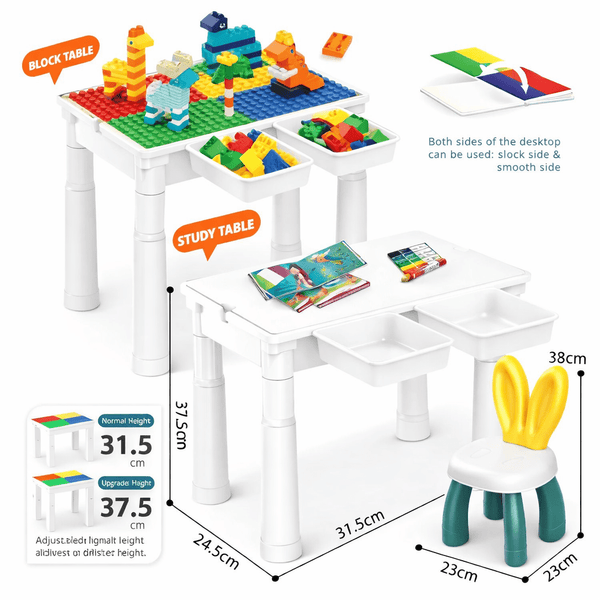 🎨 2-in-1 Kids Activity Block Table & Study Desk with Storage 🧸 | 102 Pcs
