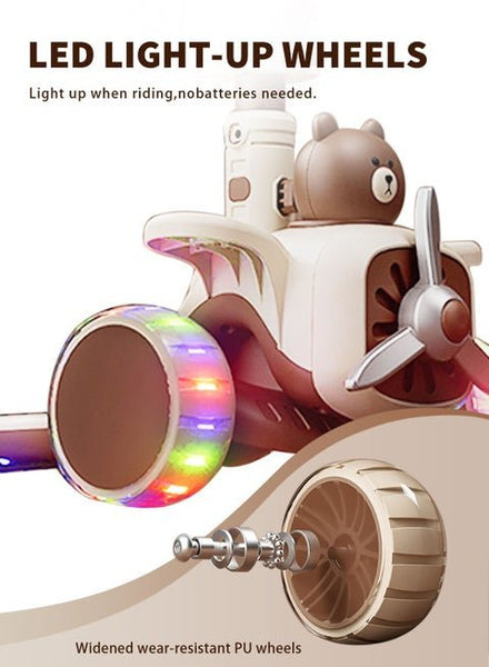 🛴 2-in-1 Kids Bear Ride-On Scooter with Seat & Lights