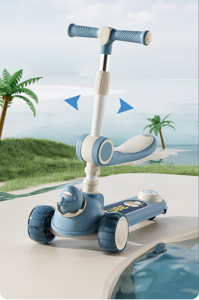 2 in 1  Kids Shark Scooty With Front Basket For Active Kids