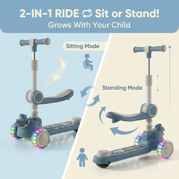 2 in 1  Kids Shark Scooty With Front Basket For Active Kids