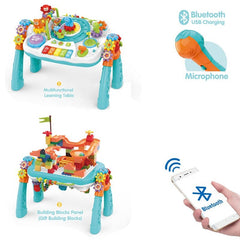 2-in-1 Multi-Functional Double-Sided Game & Learning Desk with Blocks & Bluetooth Music