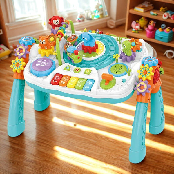 2-in-1 Multi-Functional Double-Sided Game & Learning Desk with Blocks & Bluetooth Music