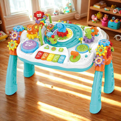 2-in-1 Multi-Functional Double-Sided Game & Learning Desk with Blocks & Bluetooth Music