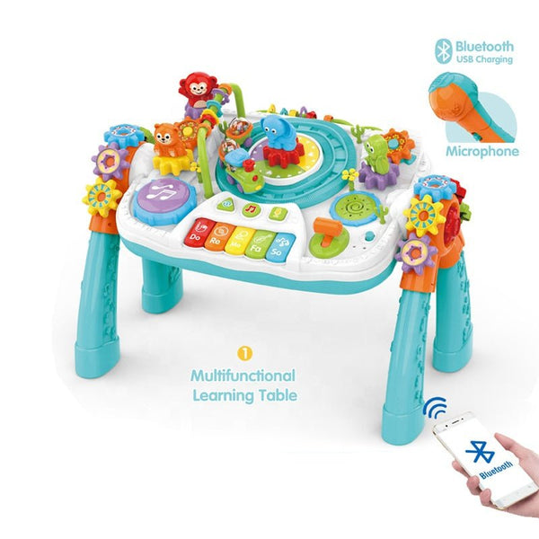 2-in-1 Multi-Functional Double-Sided Game & Learning Desk with Blocks & Bluetooth Music