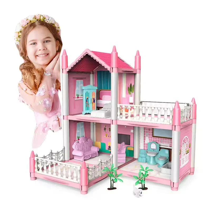 2-Story Princess Dollhouse Playset with Furniture, Dolls & Light Bar