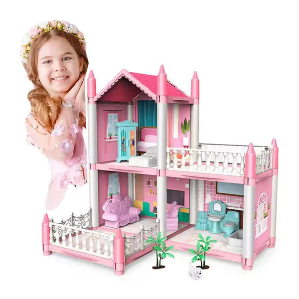 2-Story Princess Dollhouse Playset with Furniture, Dolls & Light Bar