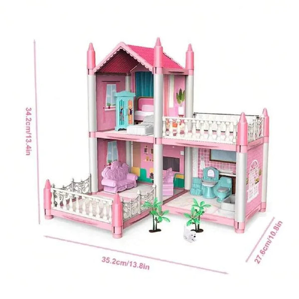 2-Story Princess Dollhouse Playset with Furniture, Dolls & Light Bar