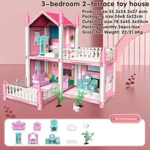 2-Story Princess Dollhouse Playset with Furniture, Dolls & Light Bar