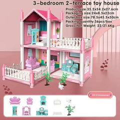 2-Story Princess Dollhouse Playset with Furniture, Dolls & Light Bar
