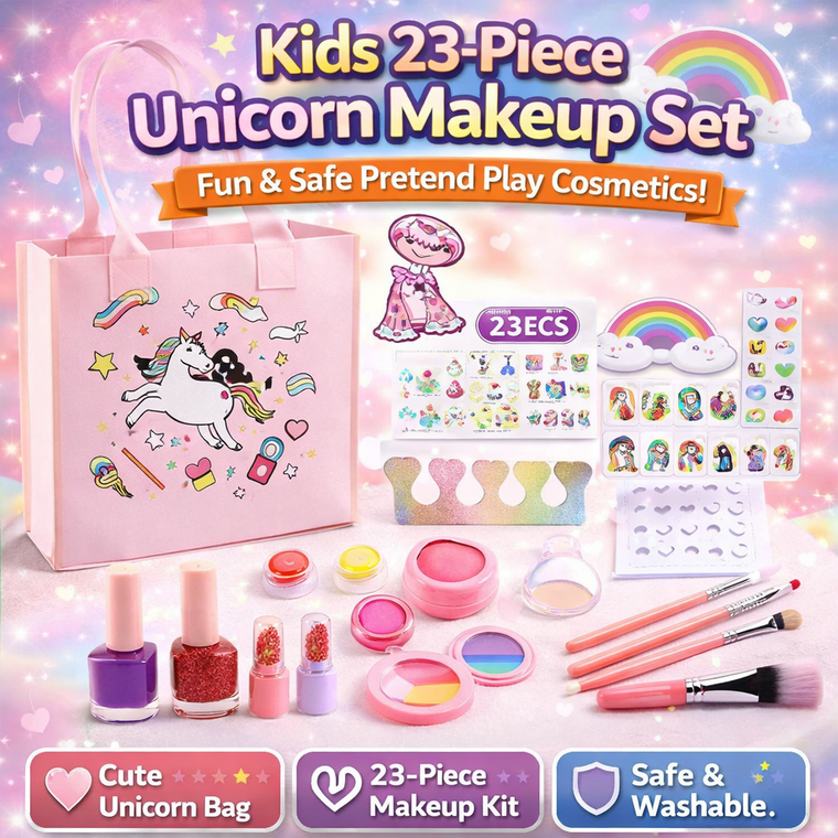23-Piece Unicorn Makeup Set for Kids – Fun & Safe Pretend Play Kit