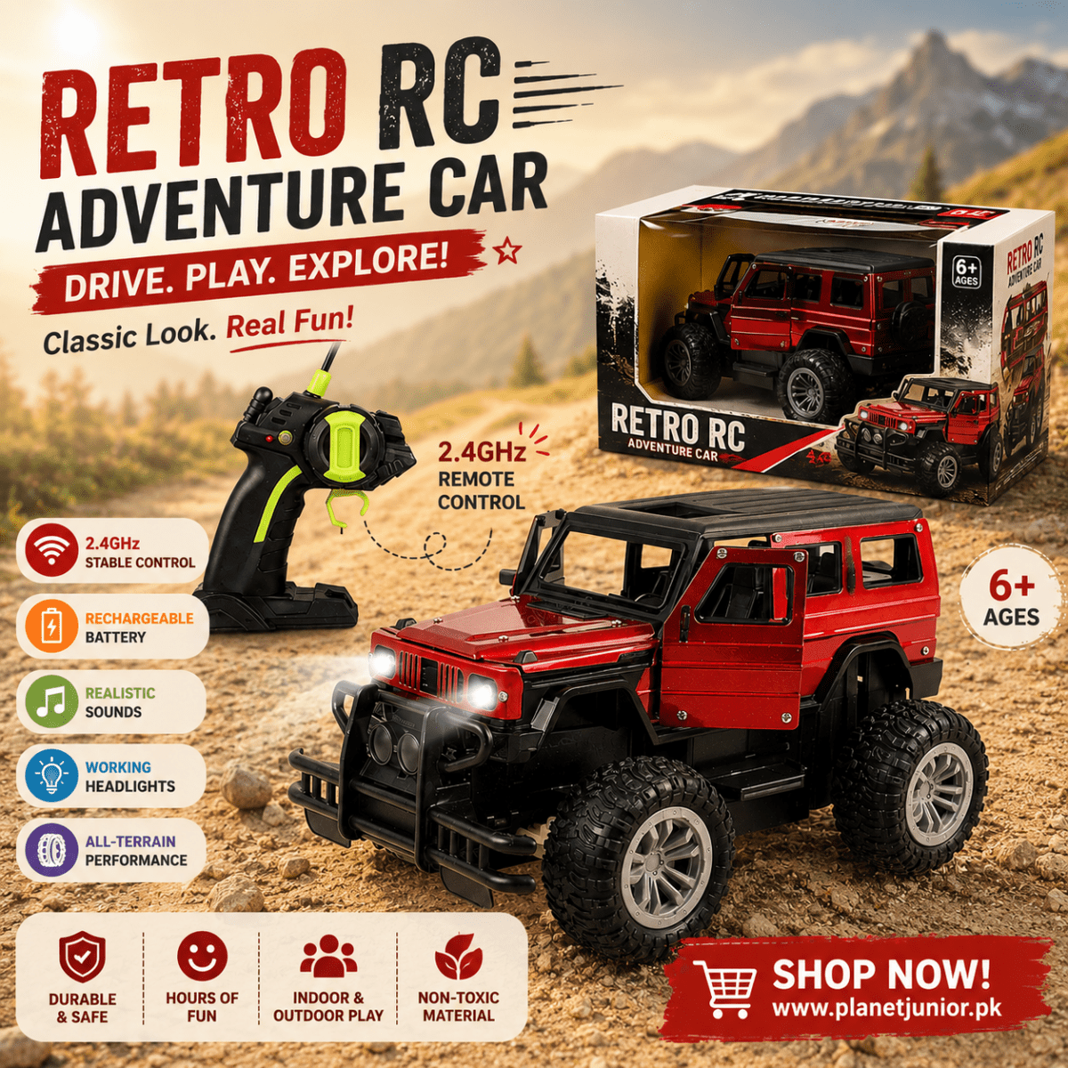 2.4GHz Off-Road Metal Body Remote Control Rock Crawler Jeep with Opening Doors & All-Terrain Tires