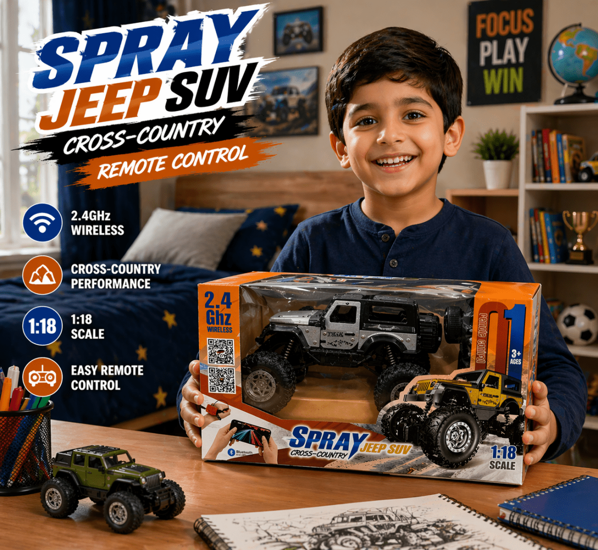 2.4GHz RC Spray Jeep SUV – Off-Road Remote Control Car with Mist Effect