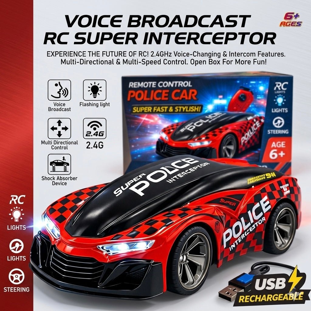 2.4GHz RC Voice Enabled Police Car – Flashing Lights Patrol Interceptor