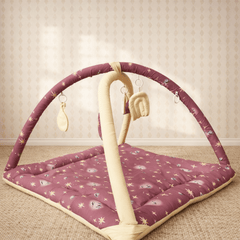 2in1 Reversible Purple & Yellow Playing Baby Mat with Hanging Toys and Neck pillow
