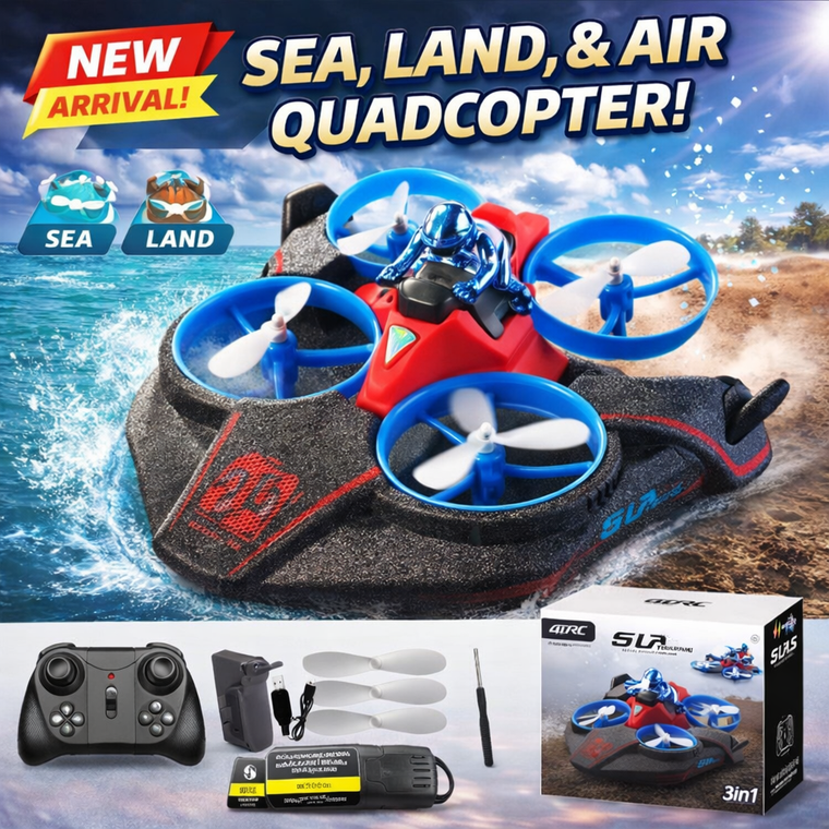 Fly, Drive & Sail - 3-in-1 RC Quadcopter Remote Control Vehicle