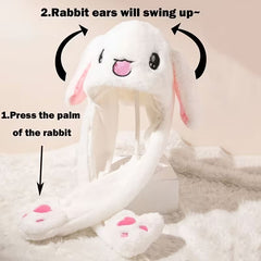 Cute White Bunny Winter Hat with Plush Ears & Lights – Soft Warm & Cozy Headwear