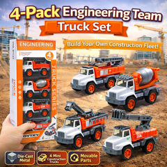 4-Piece Engineering Construction Truck Set – Diecast Mini Fleet