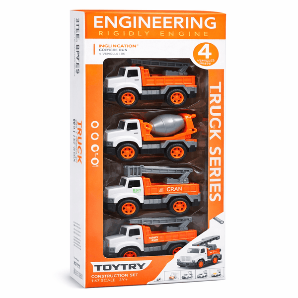 4-Piece Engineering Construction Truck Set – Diecast Mini Fleet