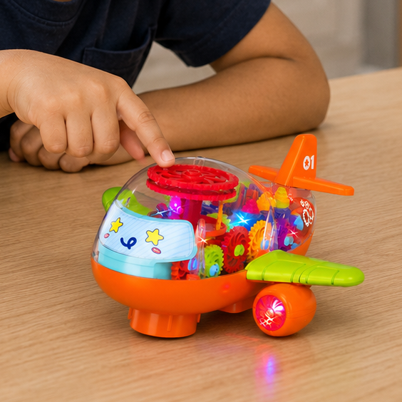 Transparent Gear Airplane with Moving Gears & Flashing Lights