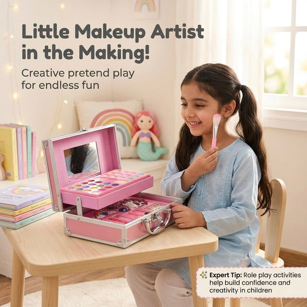 46-Piece Kids Makeup Kit in Aluminum Carry Case – Washable Pretend Play Beauty Set 💄✨