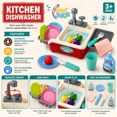 Kids Kitchen Dishwasher Sink Play Set with Running Water
