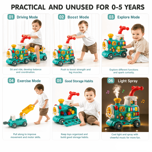 5-in-1 Musical Activity Ride On Train Walker – Light & Spray Feature