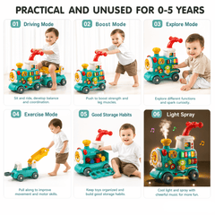 5-in-1 Musical Activity Ride On Train Walker – Light & Spray Feature