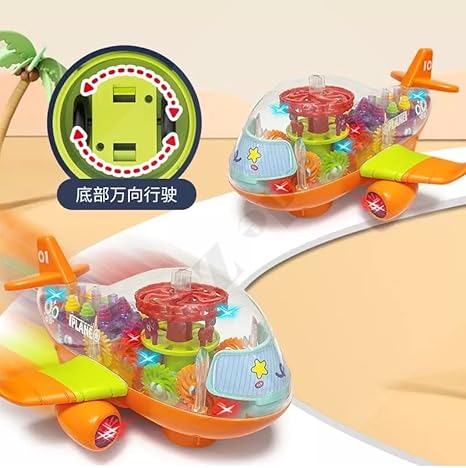 Transparent Gear Airplane with Moving Gears & Flashing Lights
