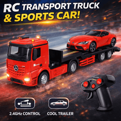 6-Channel RC Transport Truck with Sports Car – 2.4GHz Trailer Set for Kids