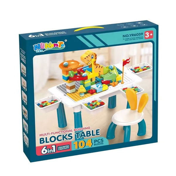 6-in-1 Kids Building Blocks Table Set with Chair | 104 Pcs