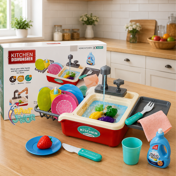 Kids Kitchen Dishwasher Sink Play Set with Running Water