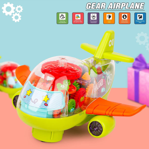 Transparent Gear Airplane with Moving Gears & Flashing Lights