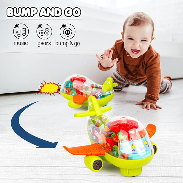 Transparent Gear Airplane with Moving Gears & Flashing Lights