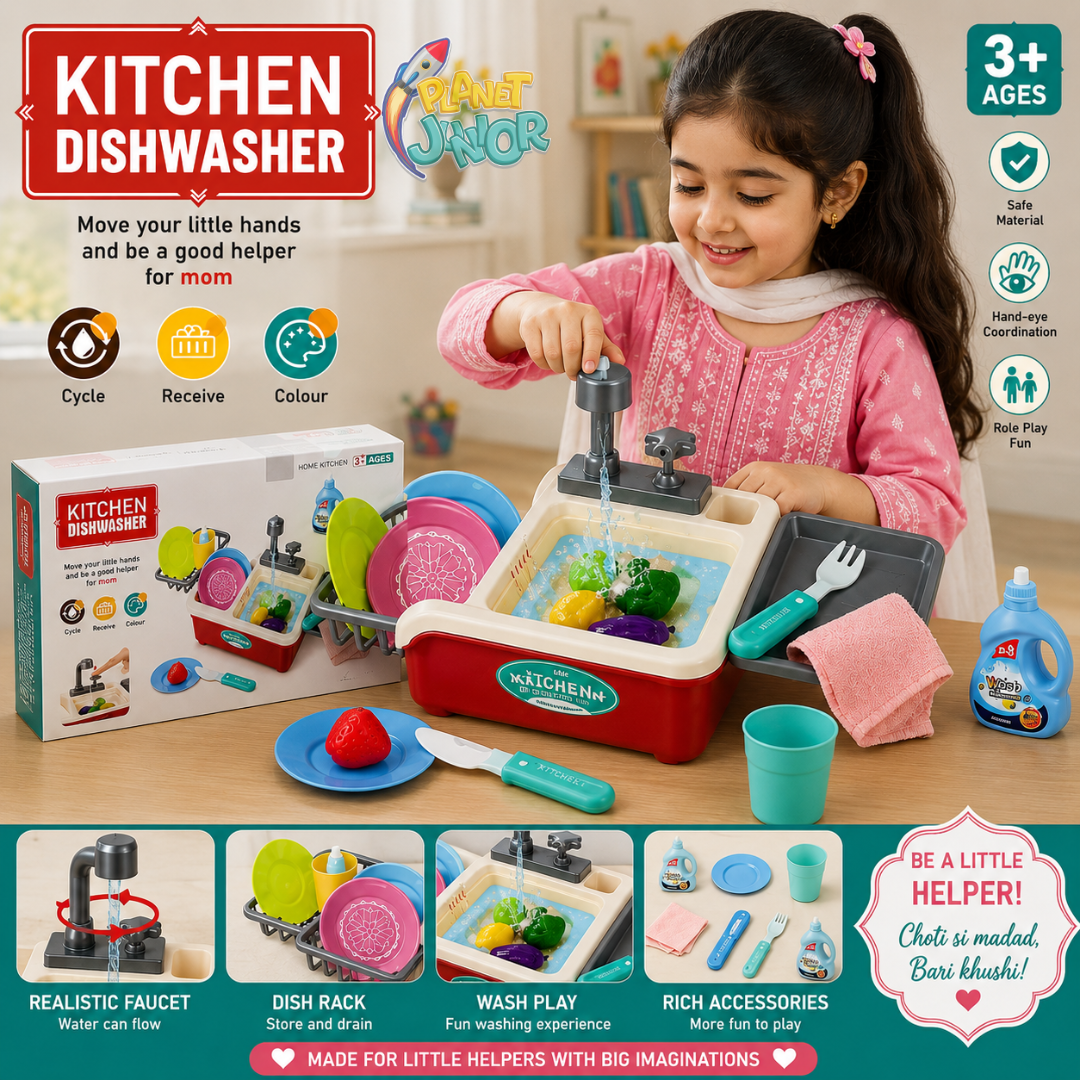 Kids Kitchen Dishwasher Sink Play Set with Running Water