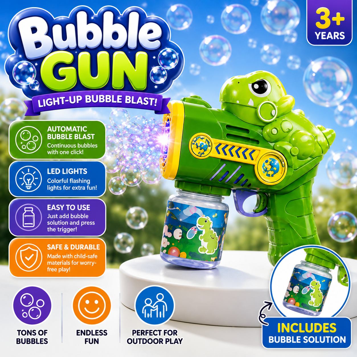 Dinosaur Bubble Blaster with Lights &  Music