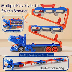 2-in-1 Dinosaur Transport Truck – Car Carrier & Launcher Hauler