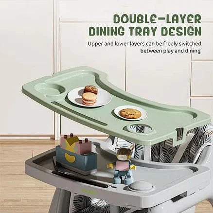Adjustable Baby Feeding High Chair with Detachable Tray & Safety Harness