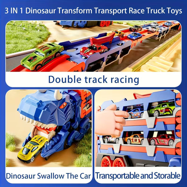 2-in-1 Dinosaur Transport Truck – Car Carrier & Launcher Hauler