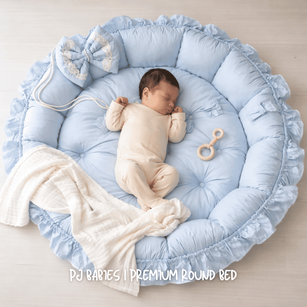 Baby Blue Cloud Reversible Premium Baby Round Cot & Play Mat