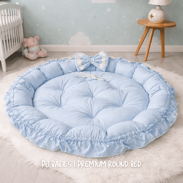 Baby Blue Cloud Reversible Premium Baby Round Cot & Play Mat