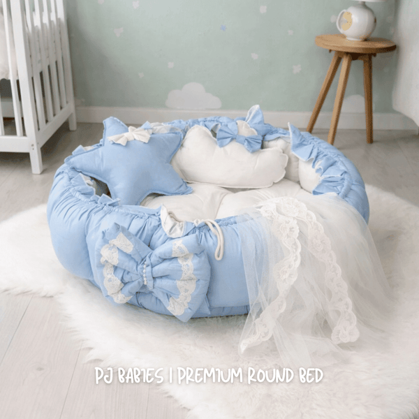 Baby Blue Cloud Reversible Premium Baby Round Cot & Play Mat